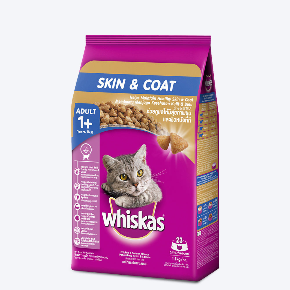 Whiskas Dry Cat Food for Adult Cats (1+ Years) For Healthy Skin & Coat - 