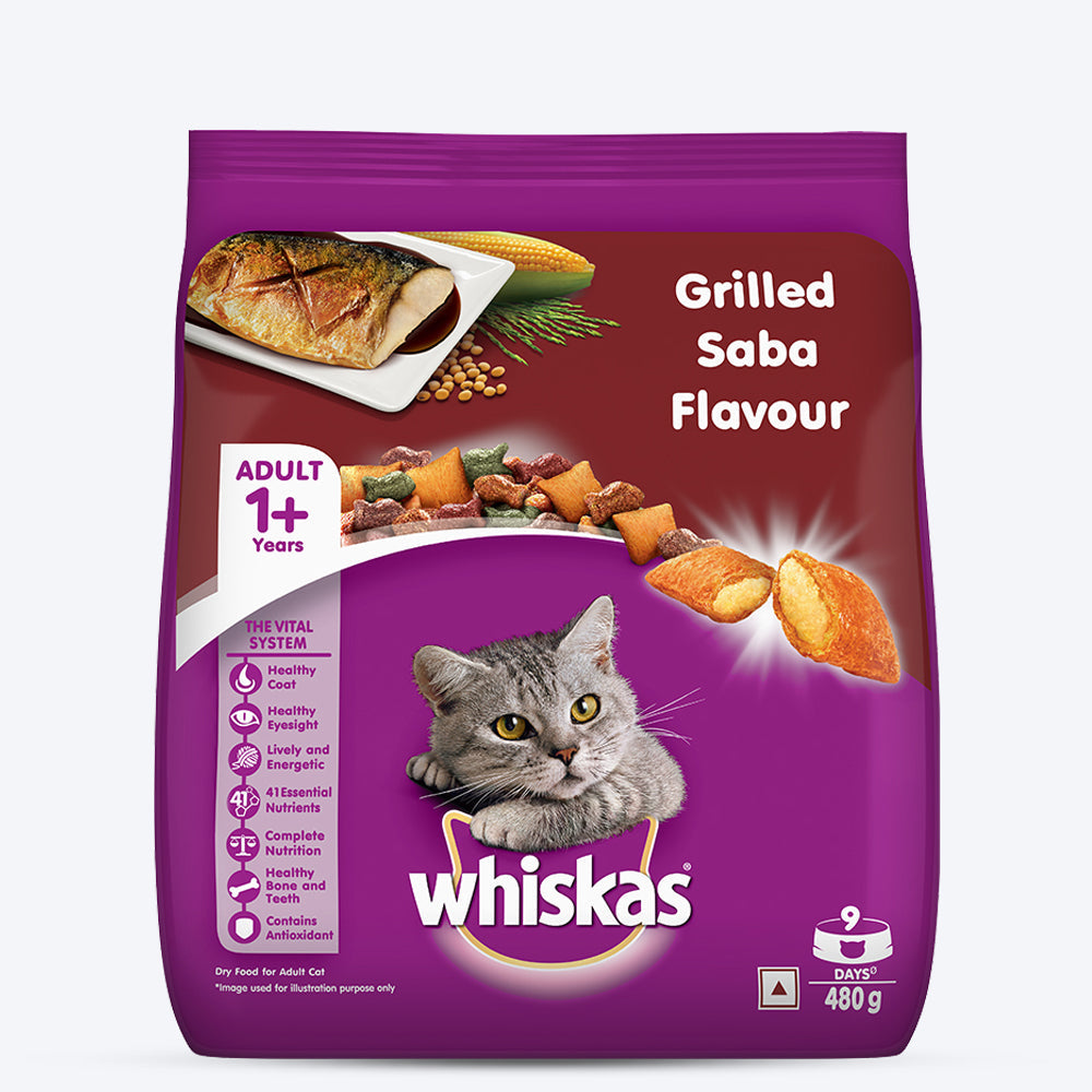 Whiskas Grilled Saba Flavour Dry Cat Food for Adult Cats (1+ Years) - 