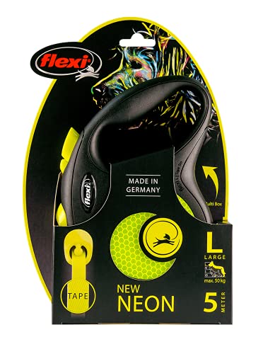 Flexi New Neon Automatic Dog Leash Pause and Lock