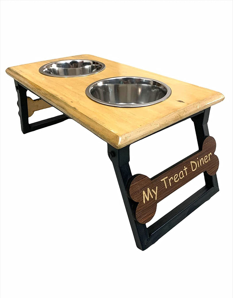 Wooden Dog Bowls Stand with 2 Stainless Steel Bowl for Water and Food for Medium Dogs. x 2 pet Bowl (Small ( 15 X 10 cm))