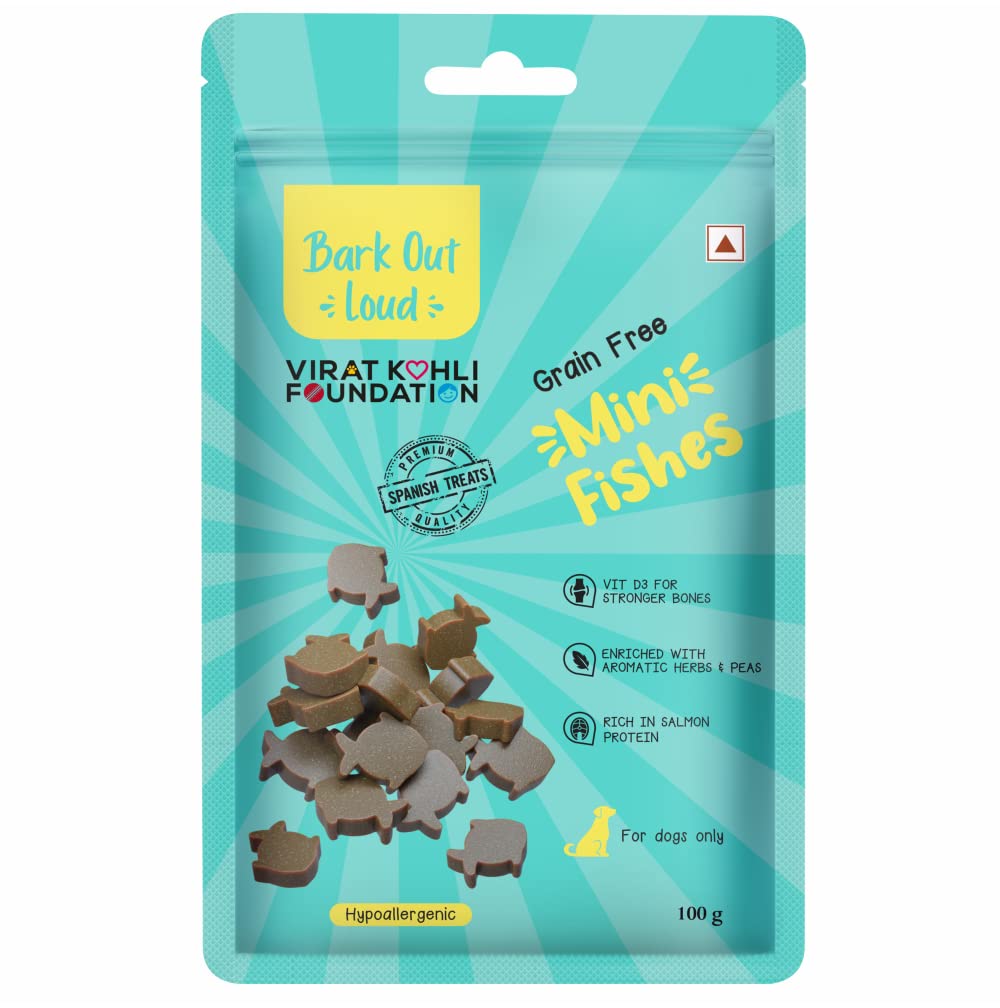 Bark Out Loud by Vivaldis Mini Fishes (Salmon) No Grain & Hypoallergenic Spanish Treats for Dogs
