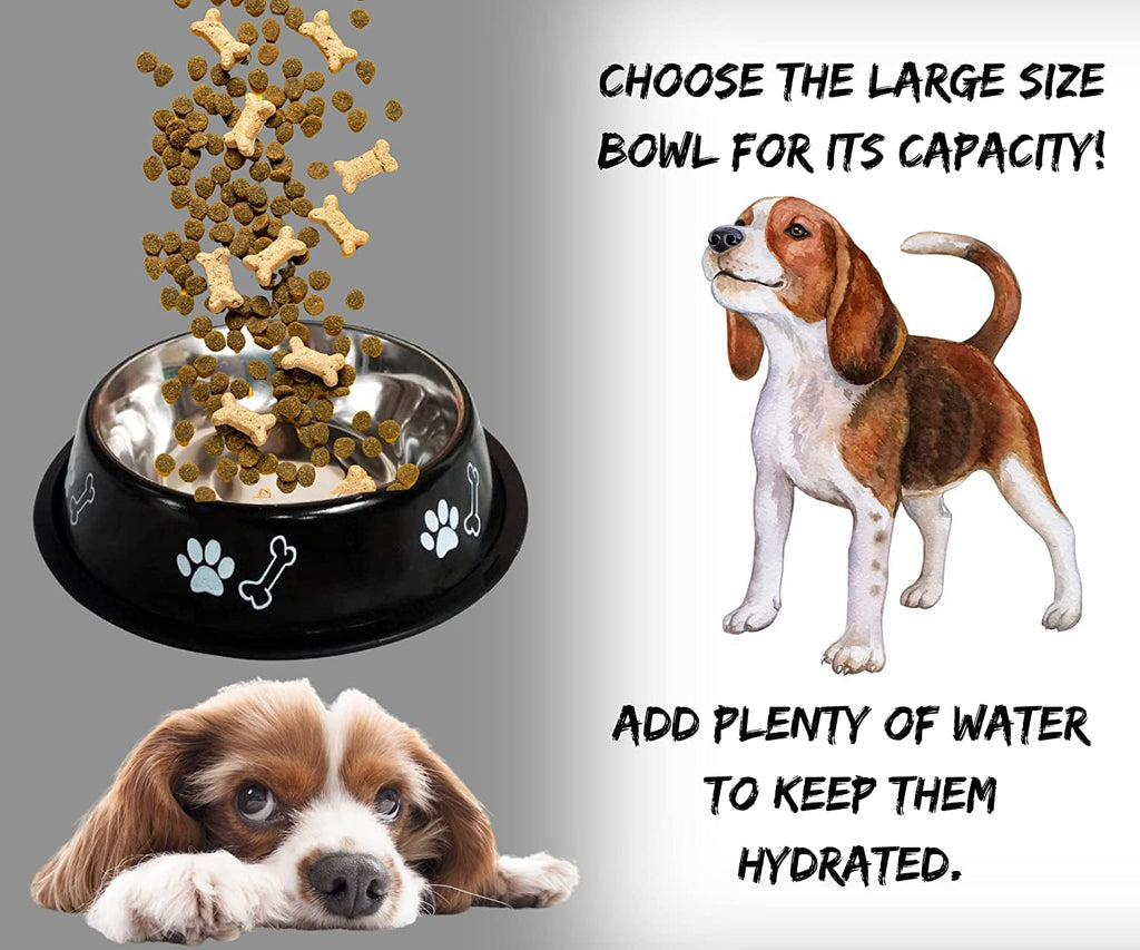 Stainless Steel Paw Bone Printed Bowl for Dogs, Cats Black
