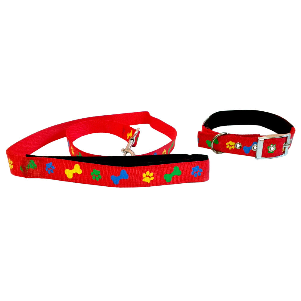 Coloured Paw-Bone Leash & Collar Set for Dog