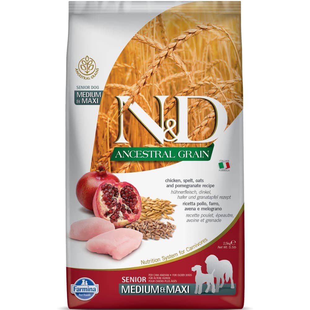 Farmina N&D Chicken & Pomegranate Ancestral Grain Senior Medium Maxi Dog Dry Food