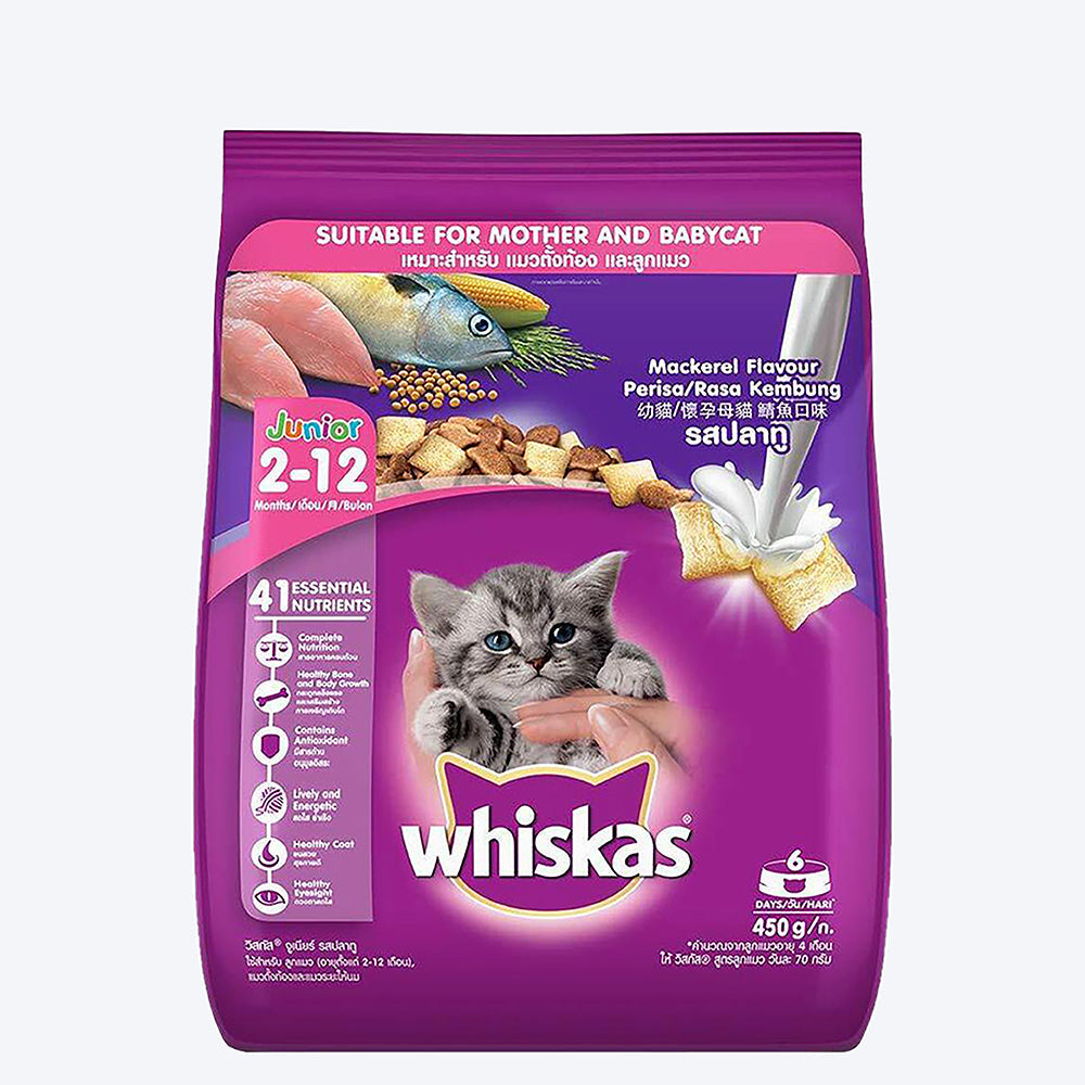 Whiskas Kitten (2-12 months) Dry Cat Food, Mackerel Flavour - 450g1